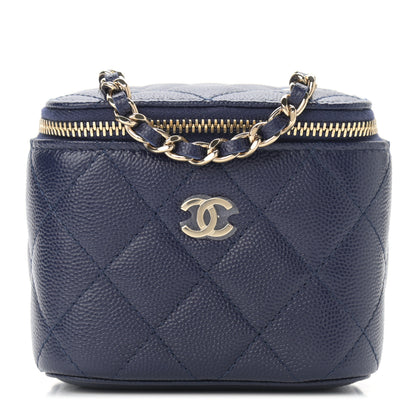 Chanel Caviar Quilted Mini Vanity Case With Chain Navy Blue 1 of 11
