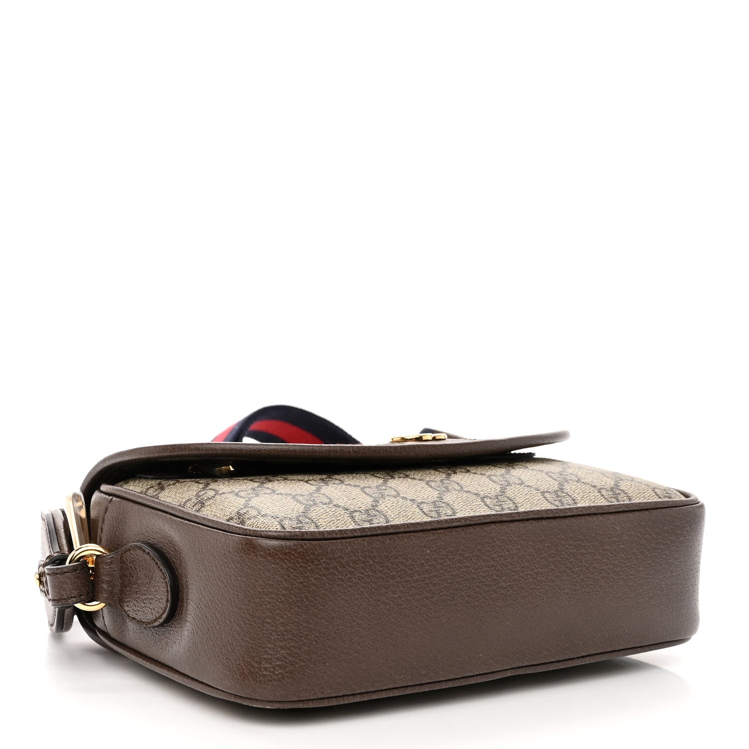 Gucci GG Supreme Monogram Textured Dollar Calfskin Web Studded Mini Ophidia Flap Shoulder Bag Beige Ebony New Acero 4 of 9