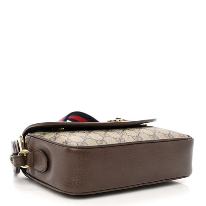 Gucci GG Supreme Monogram Textured Dollar Calfskin Web Studded Mini Ophidia Flap Shoulder Bag Beige Ebony New Acero 4 of 9
