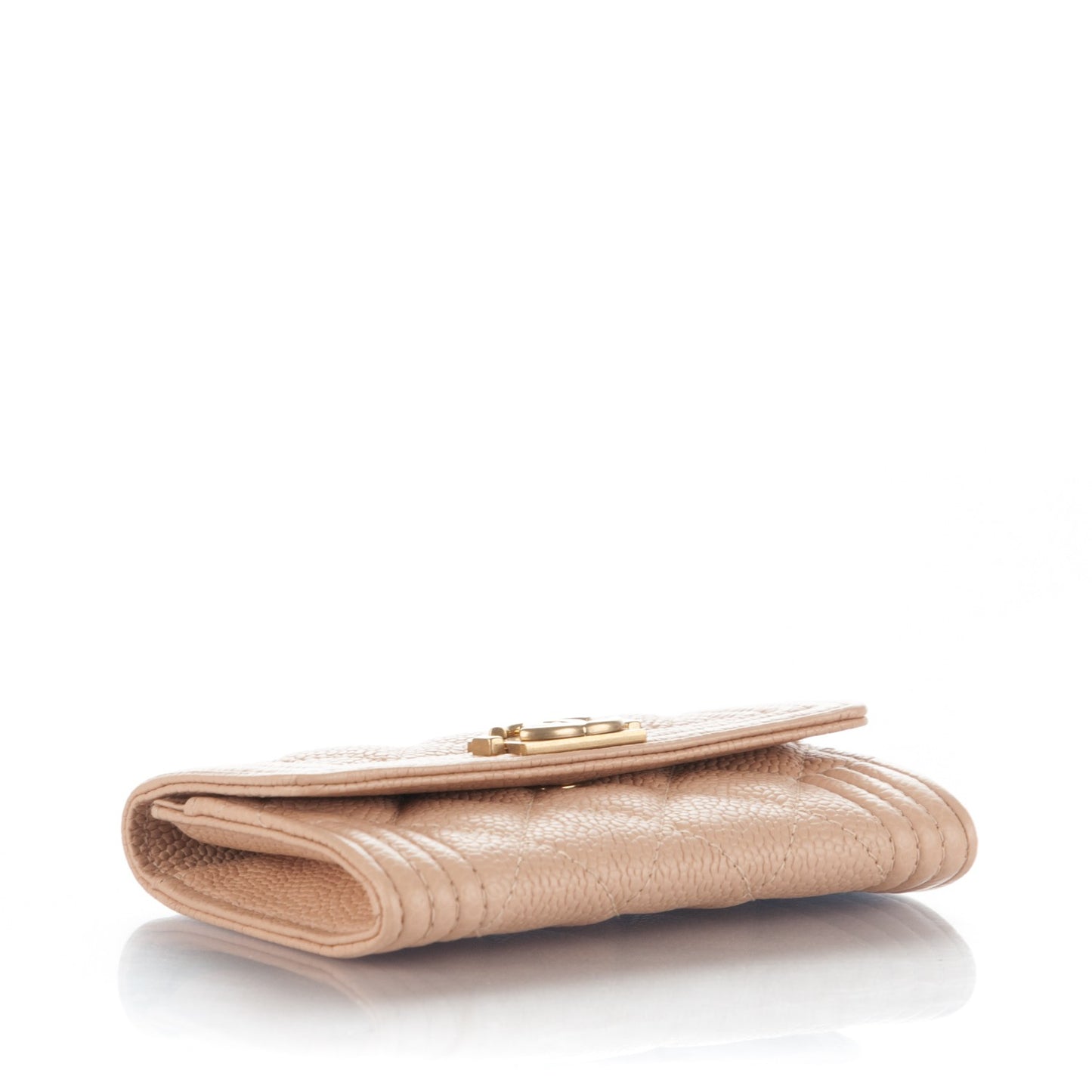 Caviar Quilted Boy Card Holder Wallet Beige Clair