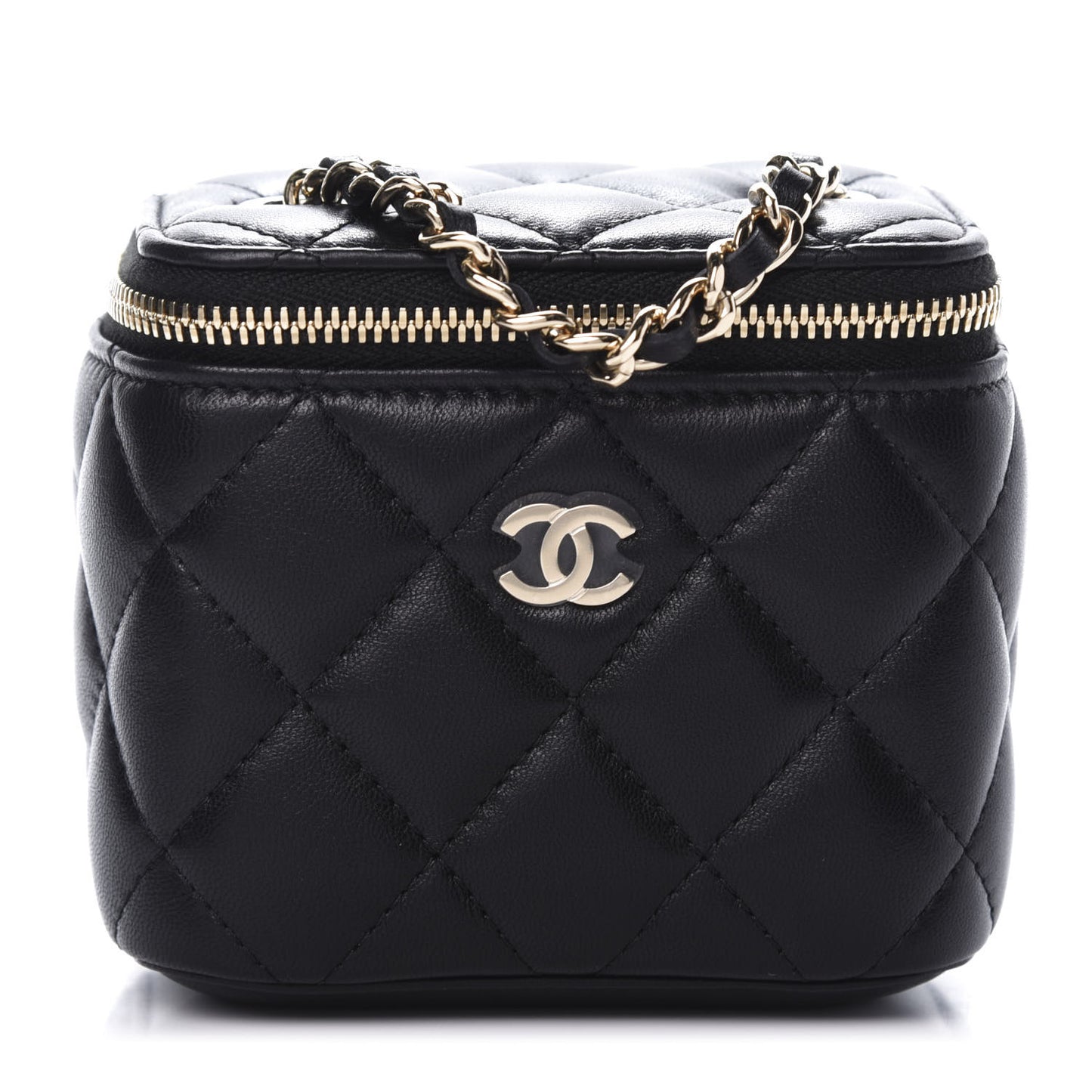 Lambskin Quilted Mini Vanity Case With Chain Black