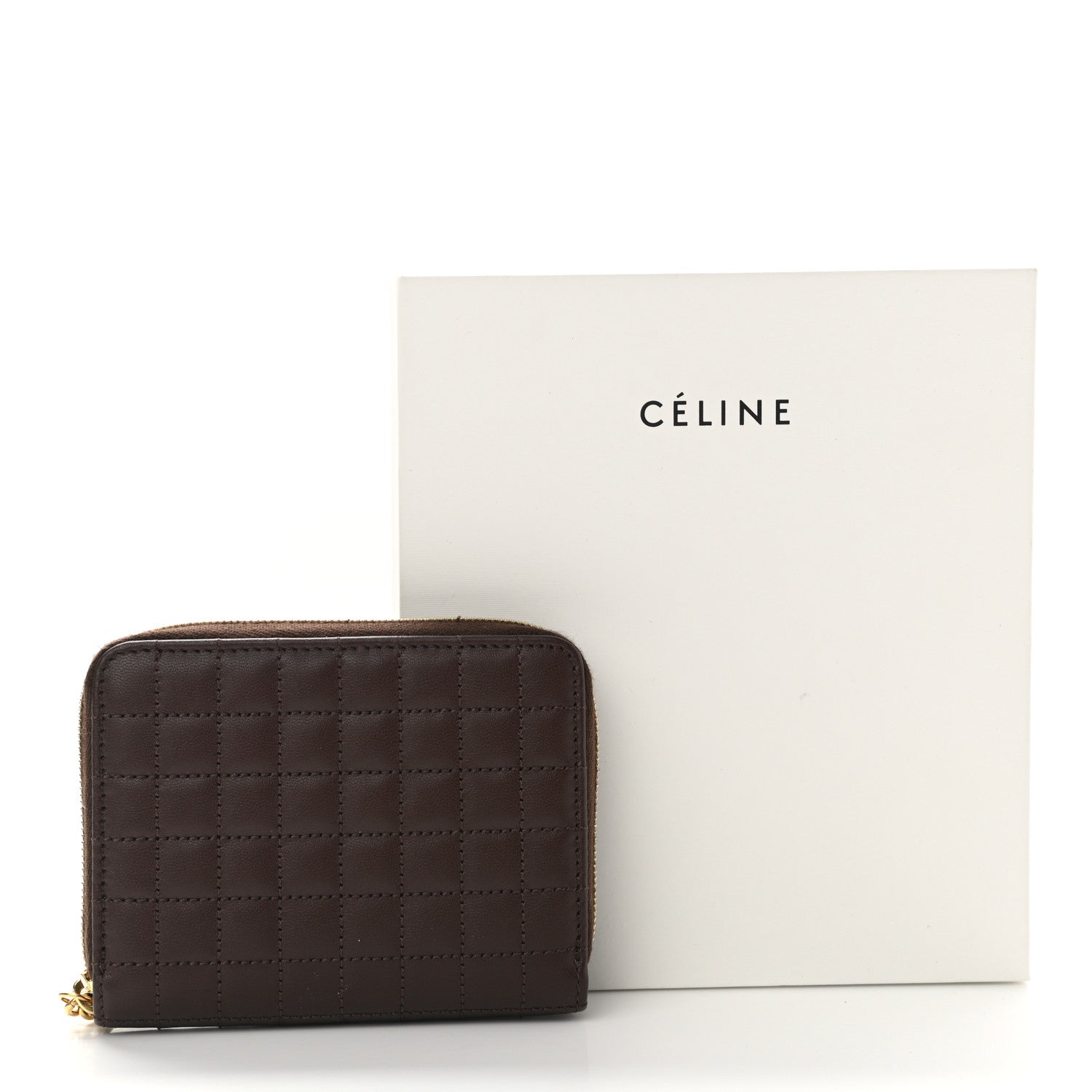Celine Lambskin Quilted C Charm Zip Around Wallet Brown 7 of 7