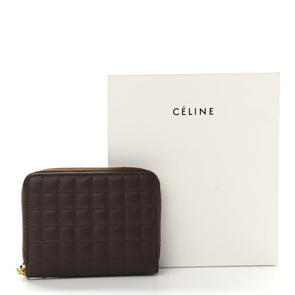 Celine Lambskin Quilted C Charm Zip Around Wallet Brown 7 of 7