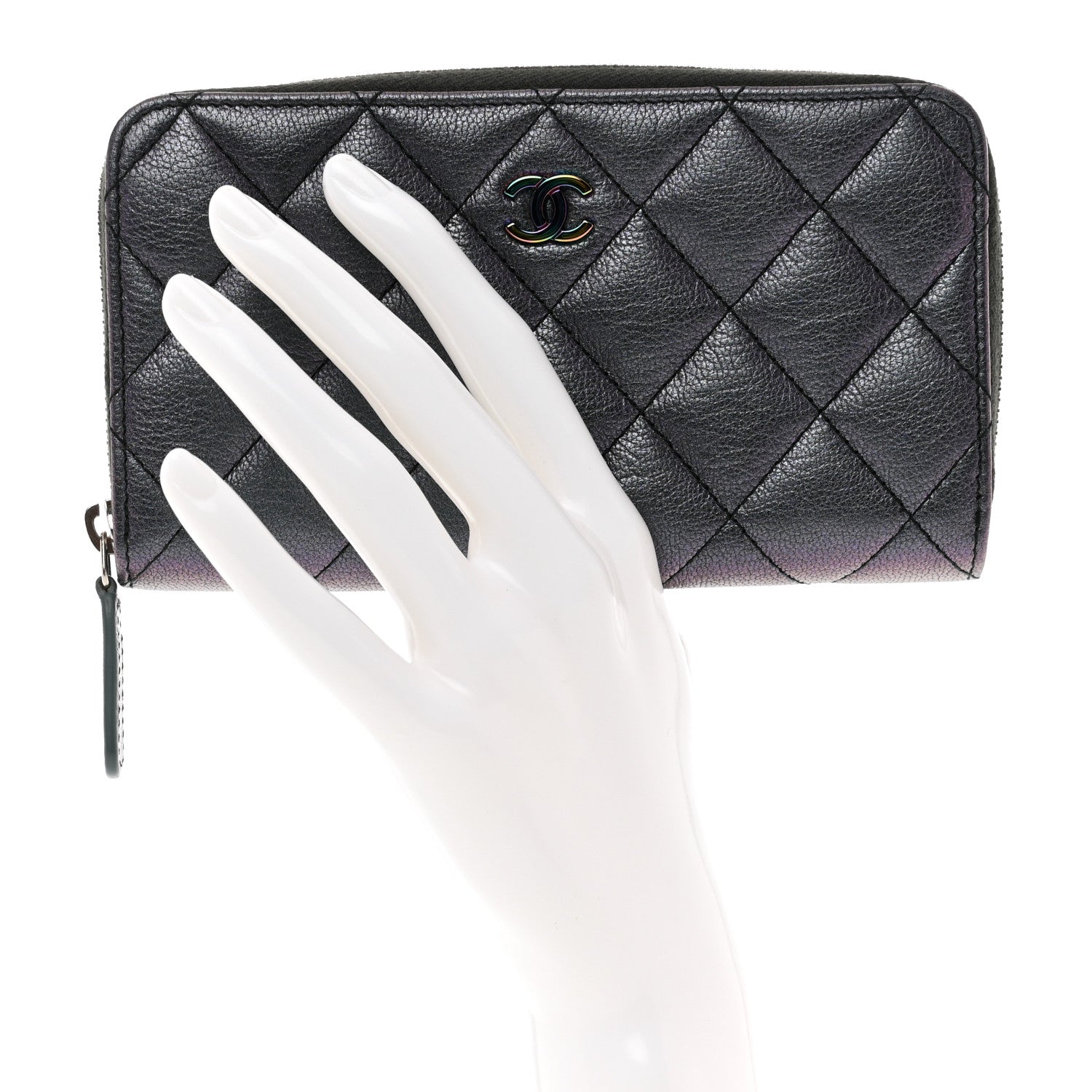 Chanel Iridescent Goatskin Quilted Small Zip Around Wallet Purple 2 of 8