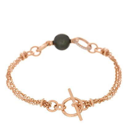 Hermes 18K Rose Gold Diamond Black Tahitian Pearl Albertine Bracelet SH 2 of 4