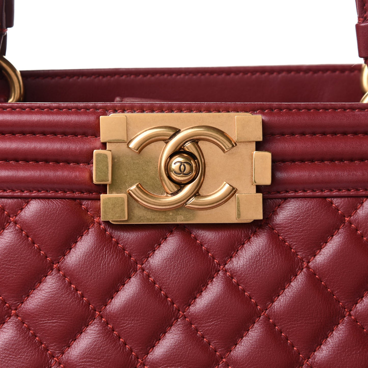 Lambskin Quilted Boy Shopping Tote Dark Red