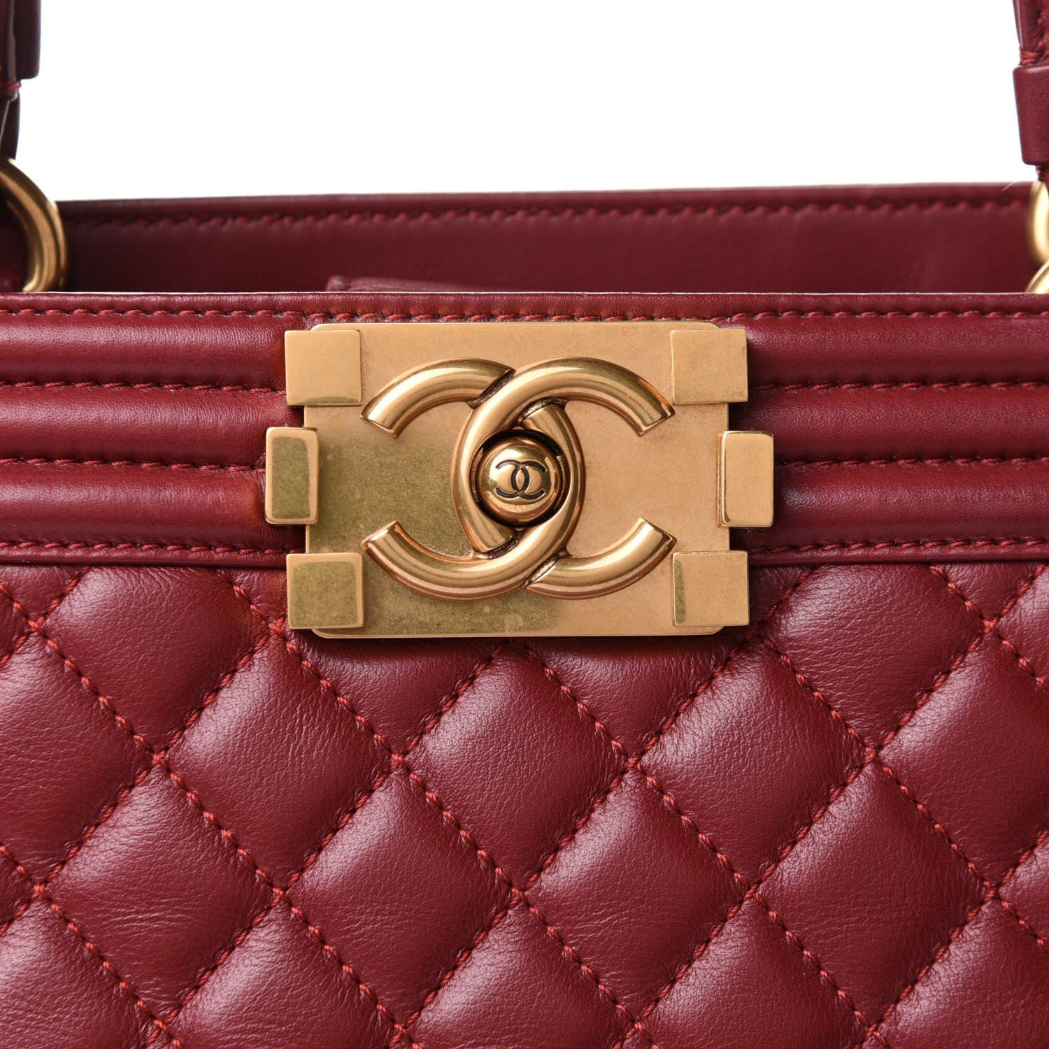 Chanel Lambskin Quilted Boy Shopping Tote Dark Red 8 of 11