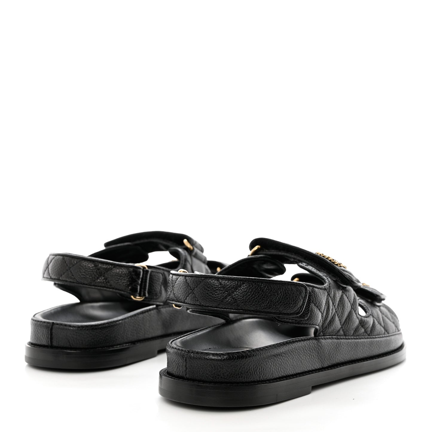 Grained Calfskin Velcro Dad Sandals 38.5 Black