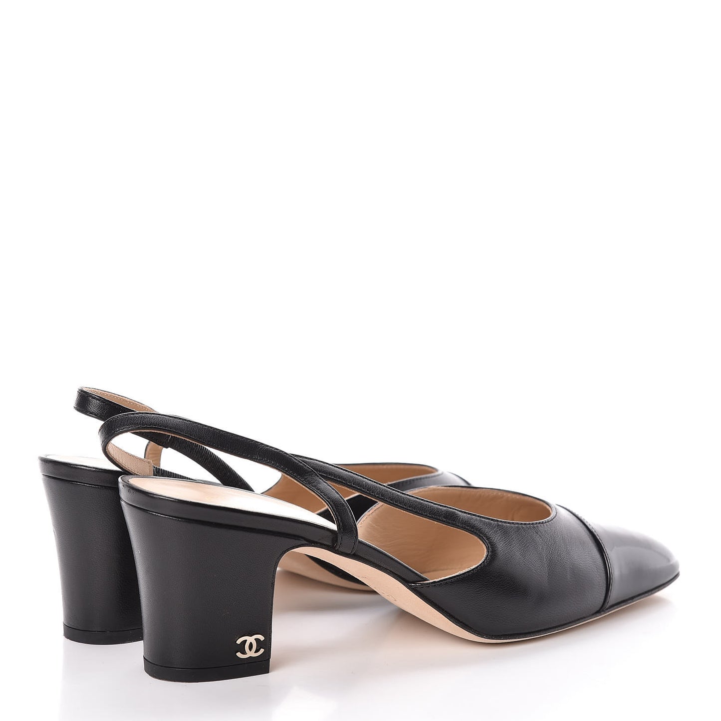 Lambskin Patent Cap Toe CC Slingback Sandals 38.5 Black