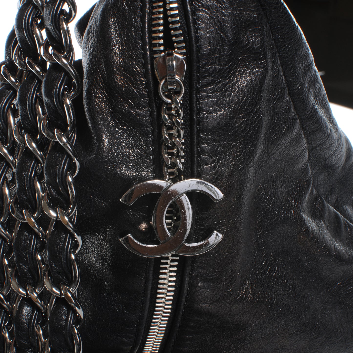Lambskin Large Rock and Chain Hobo Black
