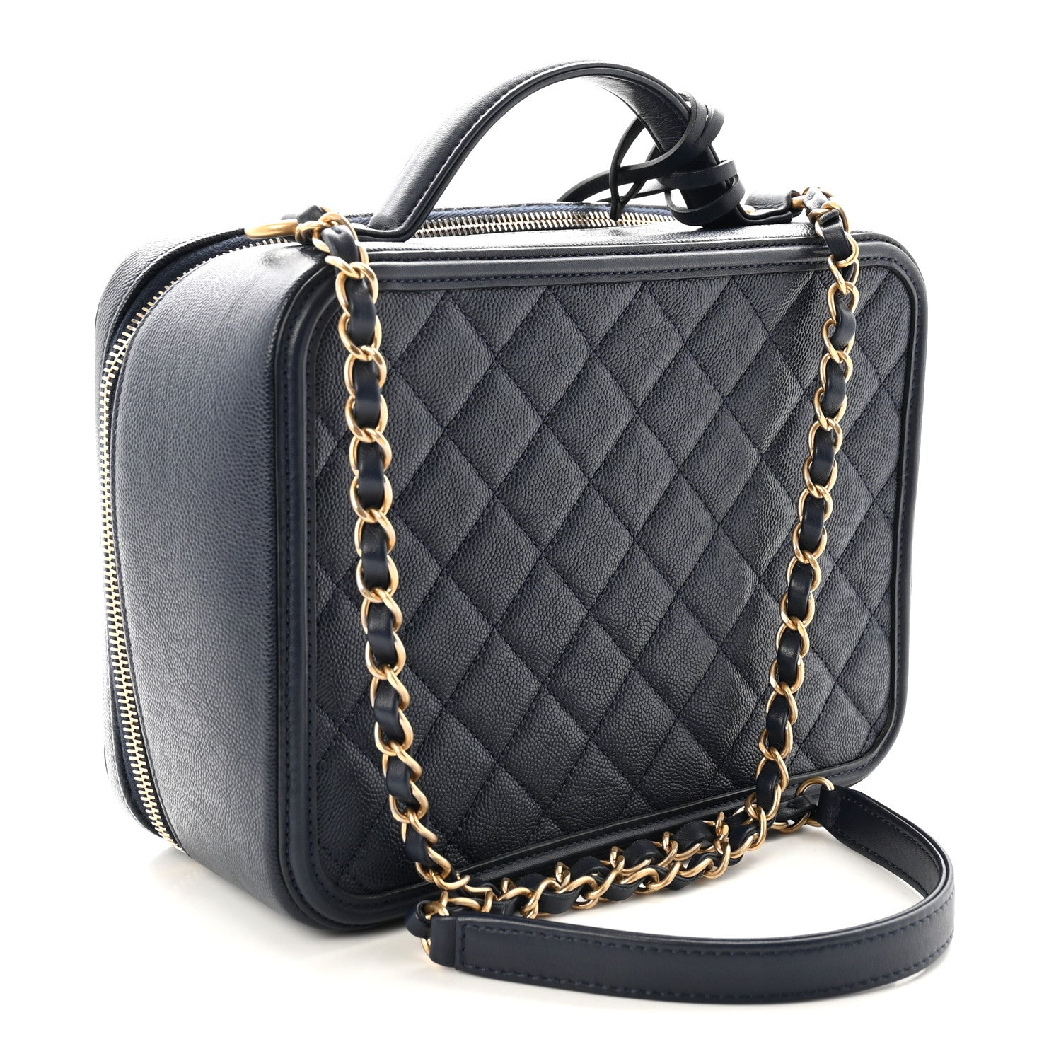 Chanel Caviar Quilted Large CC Filigree Vanity Case Navy 3 of 10