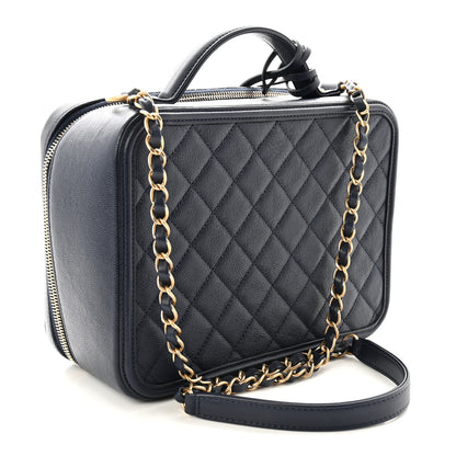 Chanel Caviar Quilted Large CC Filigree Vanity Case Navy 3 of 10