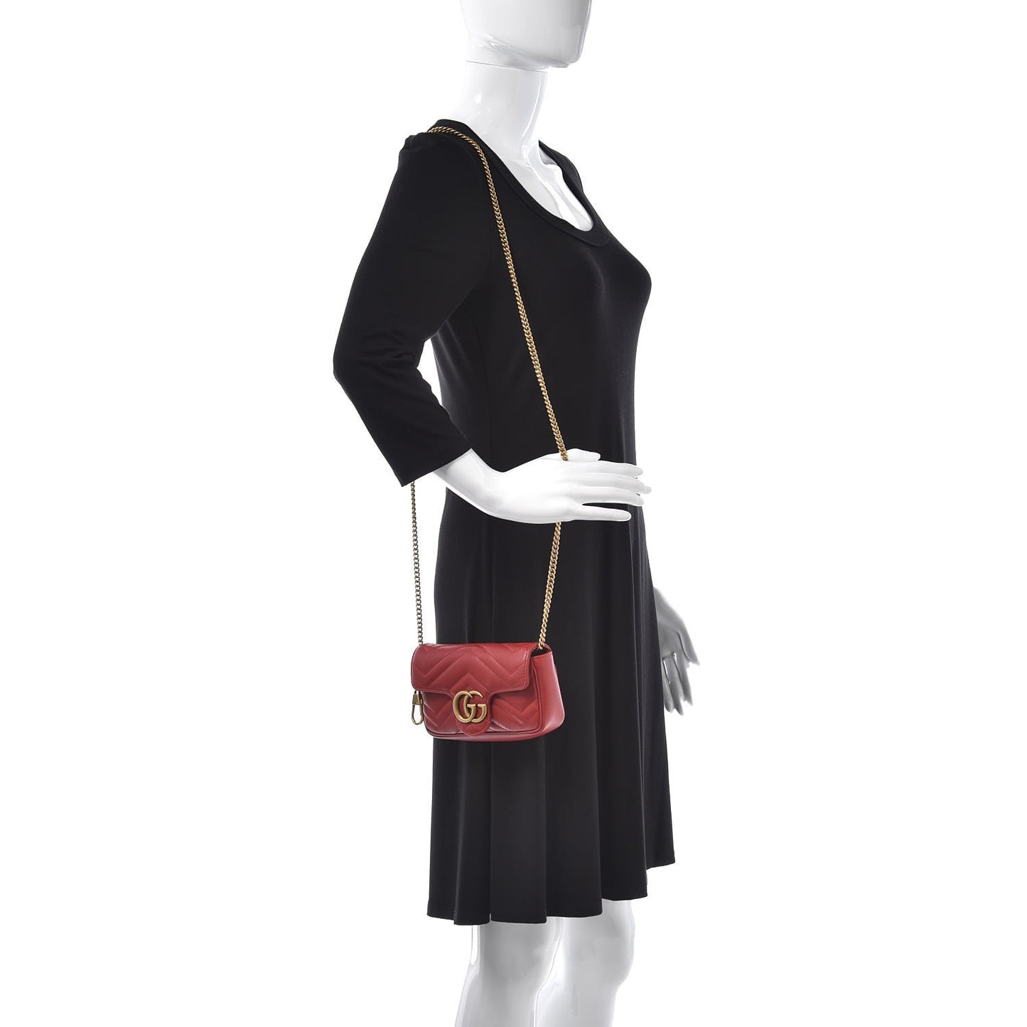 Calfskin Matelasse Super Mini GG Marmont Shoulder Bag Hibiscus Red