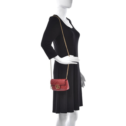 Gucci Calfskin Matelasse Super Mini GG Marmont Shoulder Bag Hibiscus Red 2 of 8