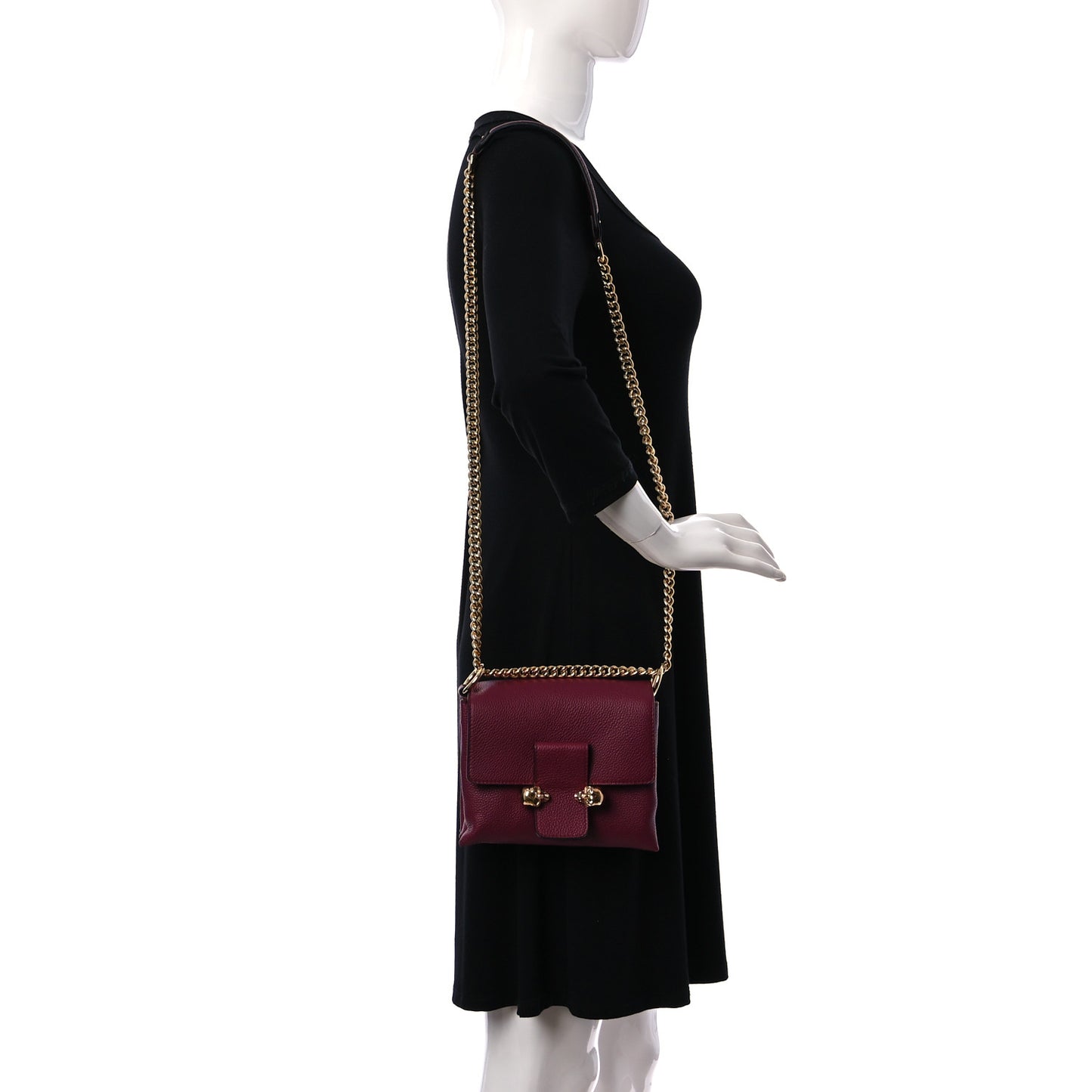 Calfskin Small Twin Skull Chain Crossbody Burgundy