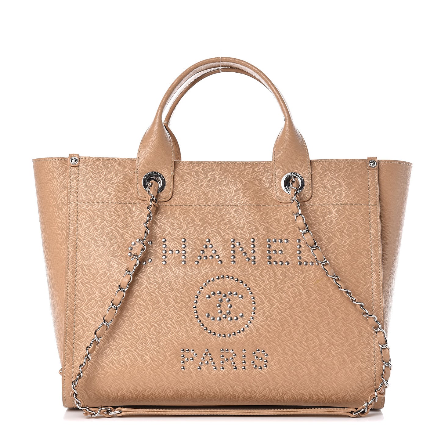 Caviar Small Studded Deauville Tote Beige
