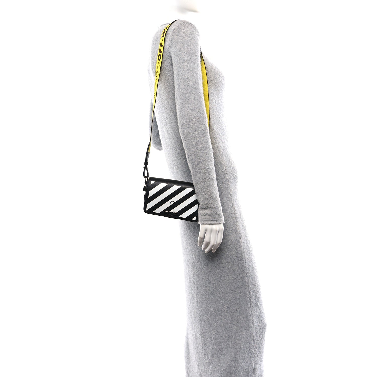Off-White Saffiano Striped Mini Diag Binder Clip Bag Black White Yellow 2 of 13