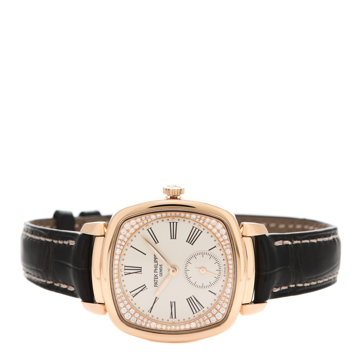 Patek Philippe 18K Rose Gold Alligator Diamond 30mm Gondolo Manual Winding Watch 7041R-001 2 of 5