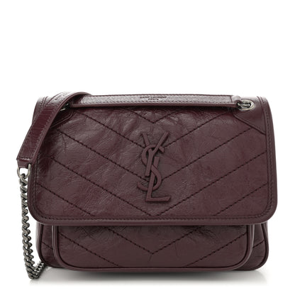 Saint Laurent Crinkled Calfskin Matelasse Monogram Baby Niki Chain Satchel Burgundy 1 of 10