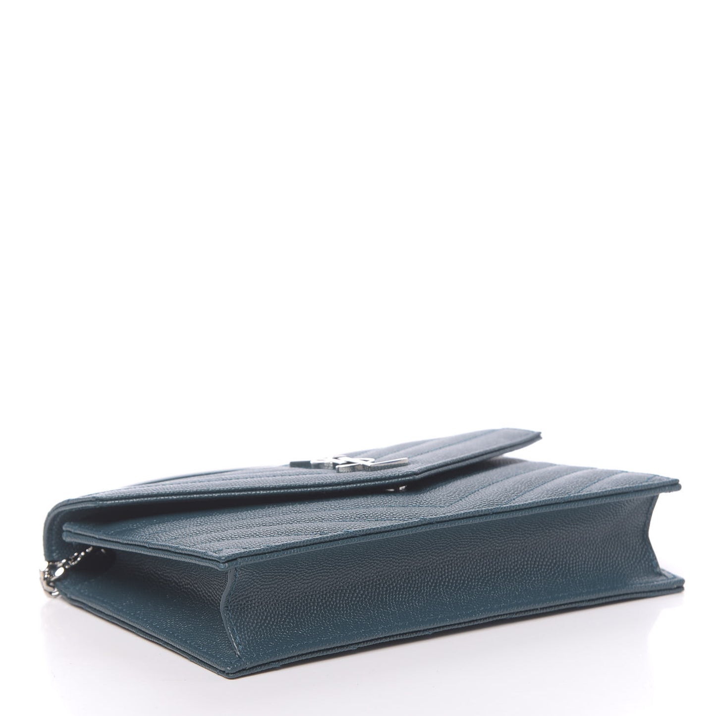 Grain De Poudre Matelasse Chevron Monogram Envelope Chain Wallet Peacock Green