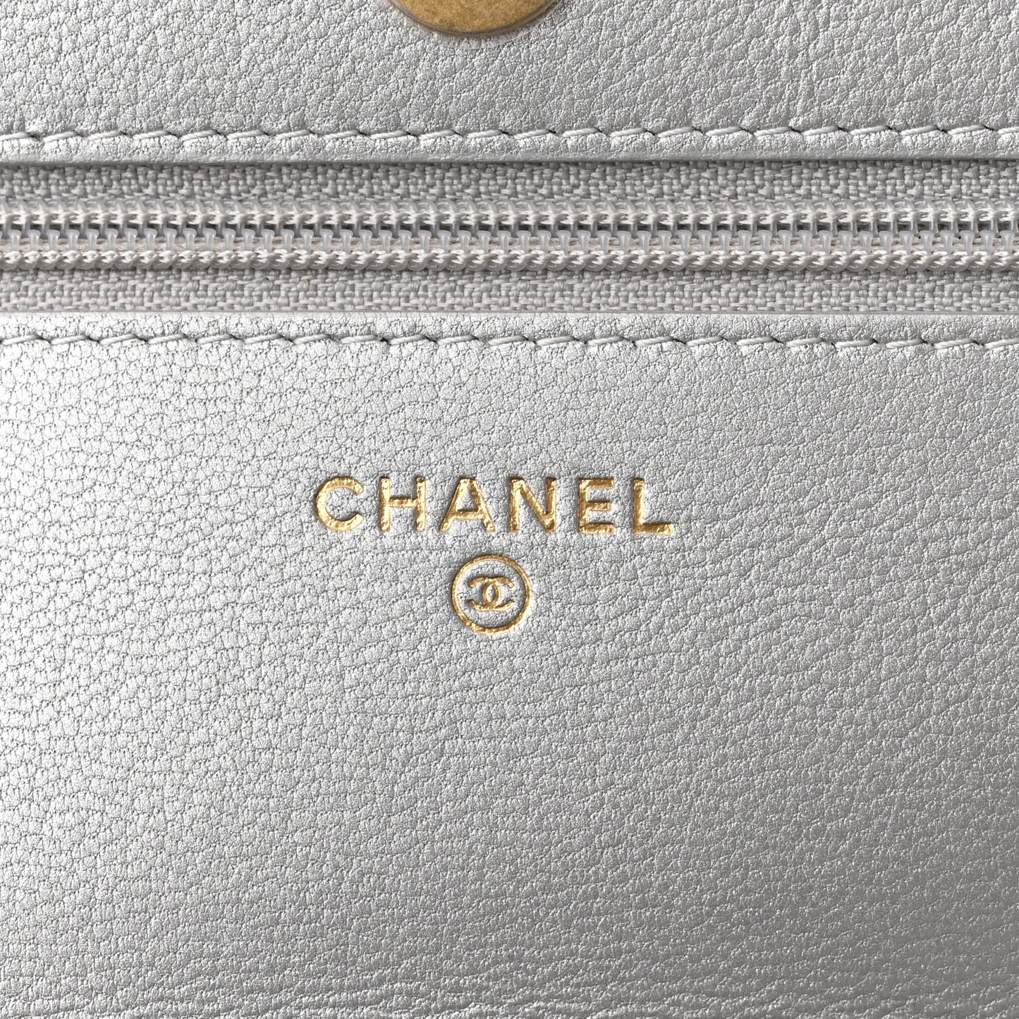 Metallic Lambskin Quilted Chanel 19 Wallet On Chain WOC Silver