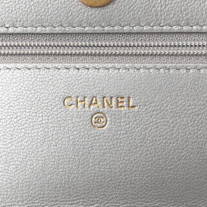 Chanel Metallic Lambskin Quilted Chanel 19 Wallet On Chain WOC Silver 6 of 11