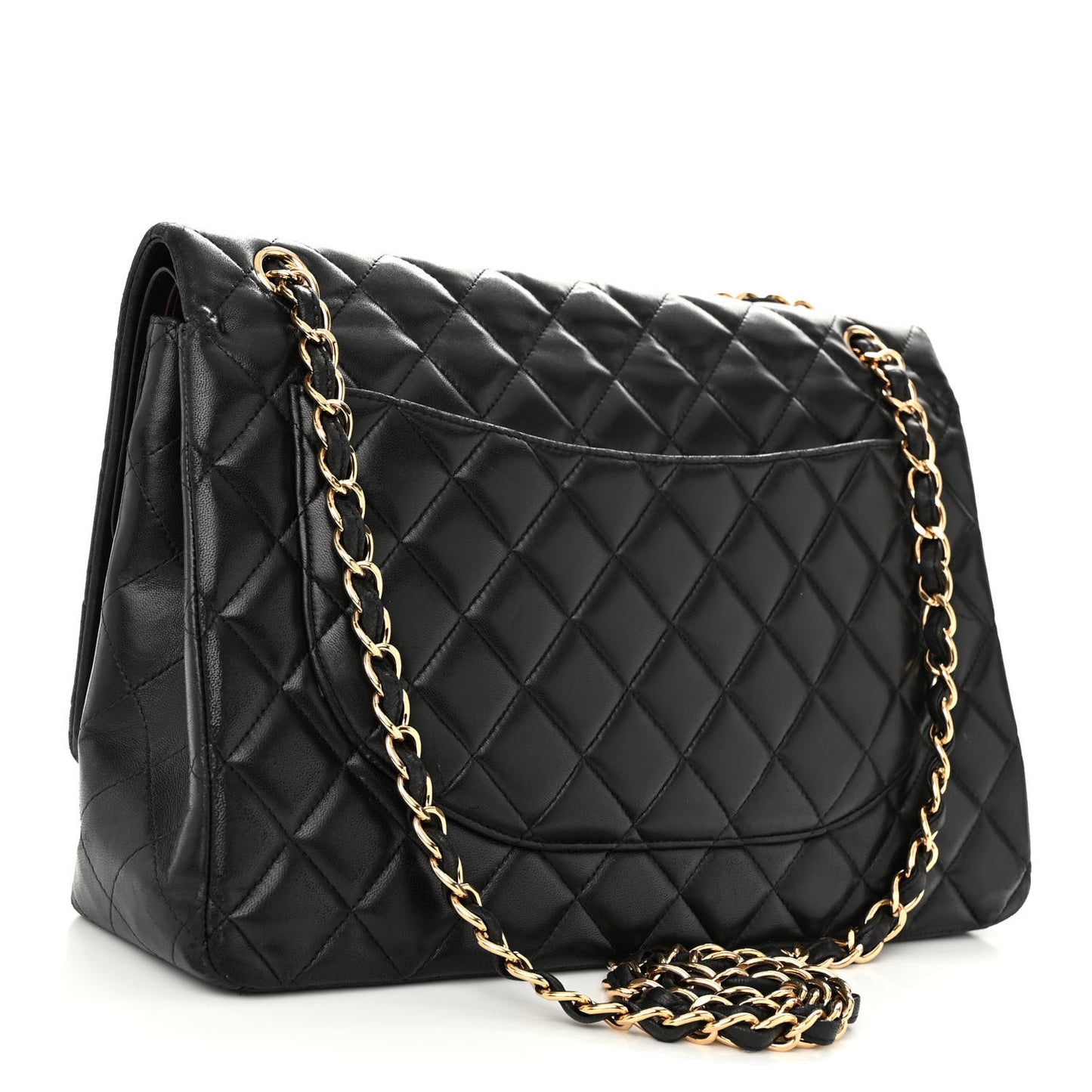 Lambskin Quilted Maxi Double Flap Black