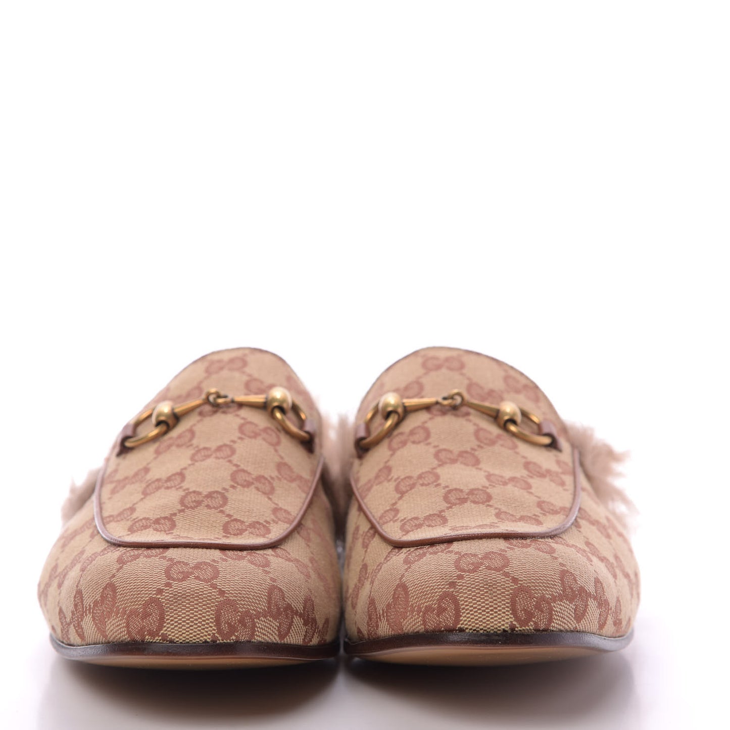 GG Monogram Fur Mens Princetown Slippers 9.5 Beige Ruggine Rust
