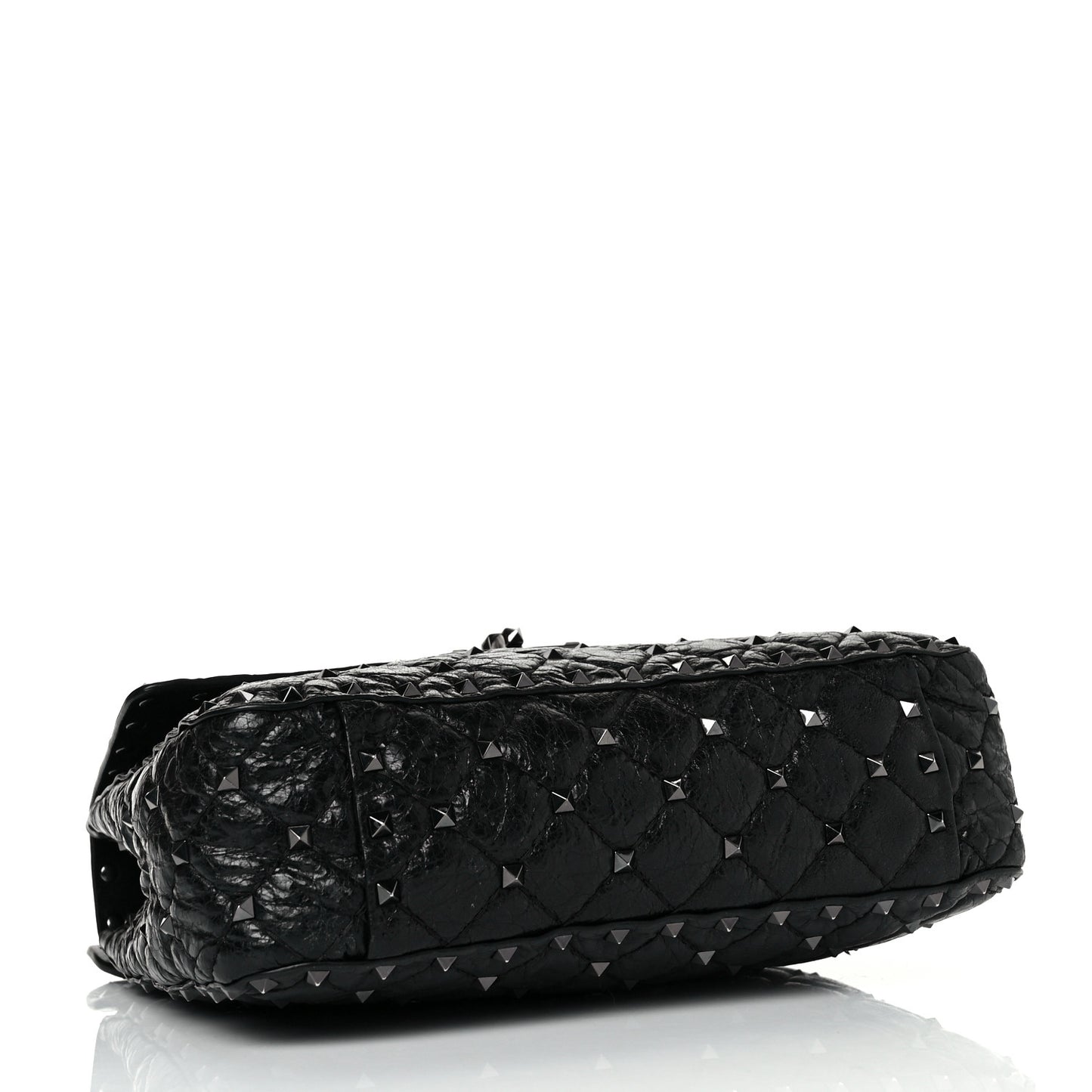 Craquele Nappa Medium Rockstud Spike Shoulder Bag Black