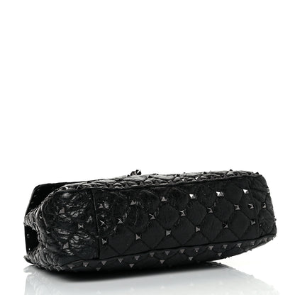 Valentino Garavani Craquele Nappa Medium Rockstud Spike Shoulder Bag Black 4 of 9