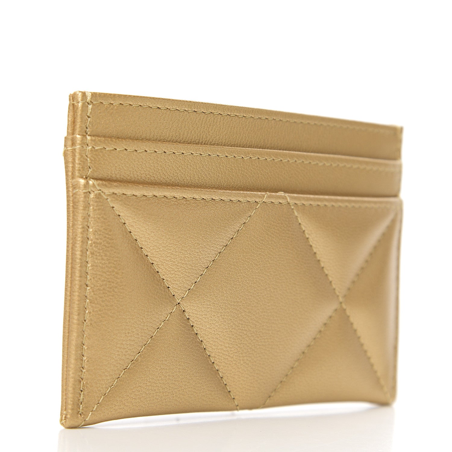 Chanel Metallic Goatskin Quilted Chanel 19 Card Holder Gold 2 of 8