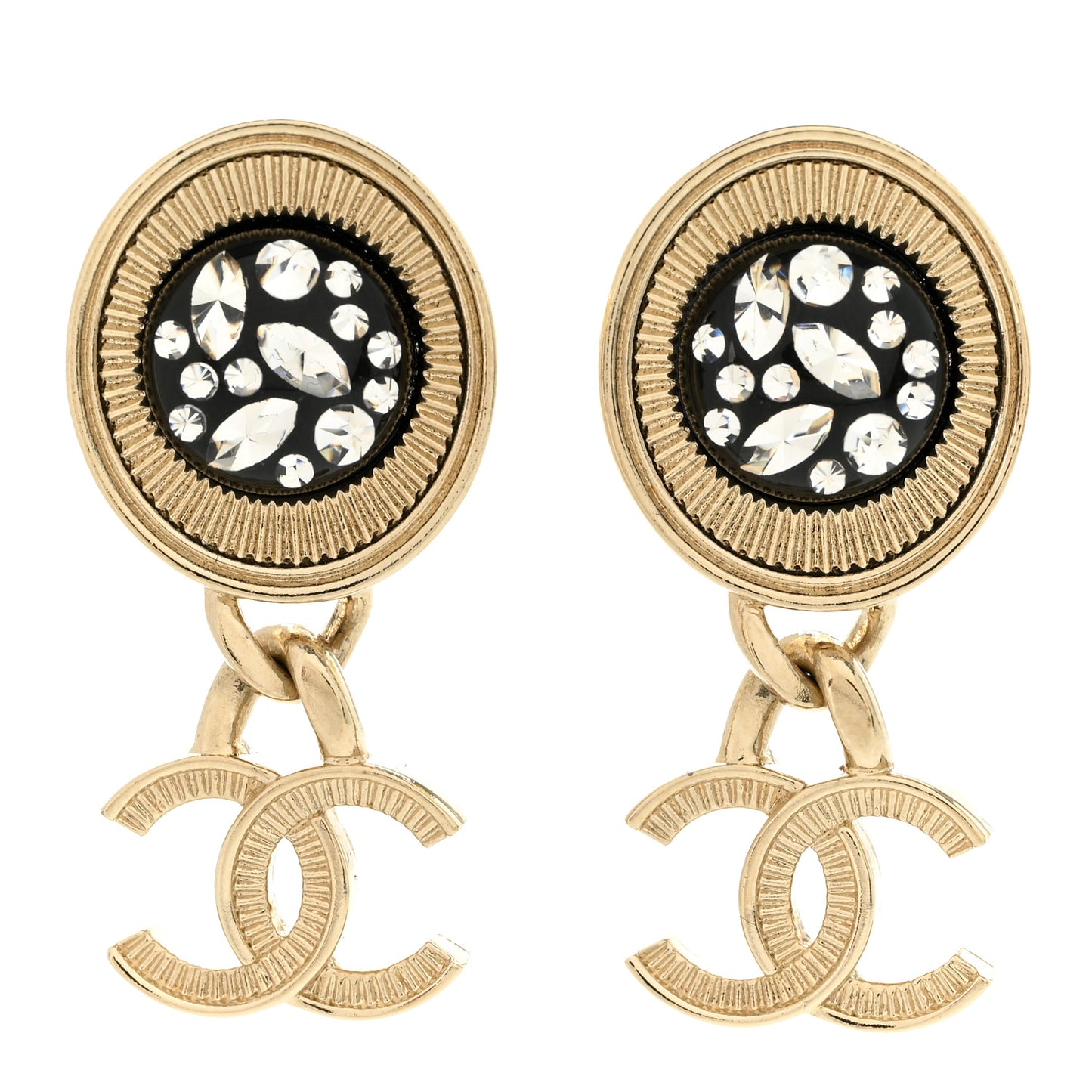 Crystal Bead CC Drop Earrings Light Gold