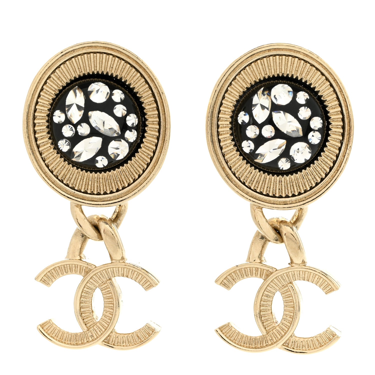 Chanel Crystal Bead CC Drop Earrings Light Gold 1 of 5