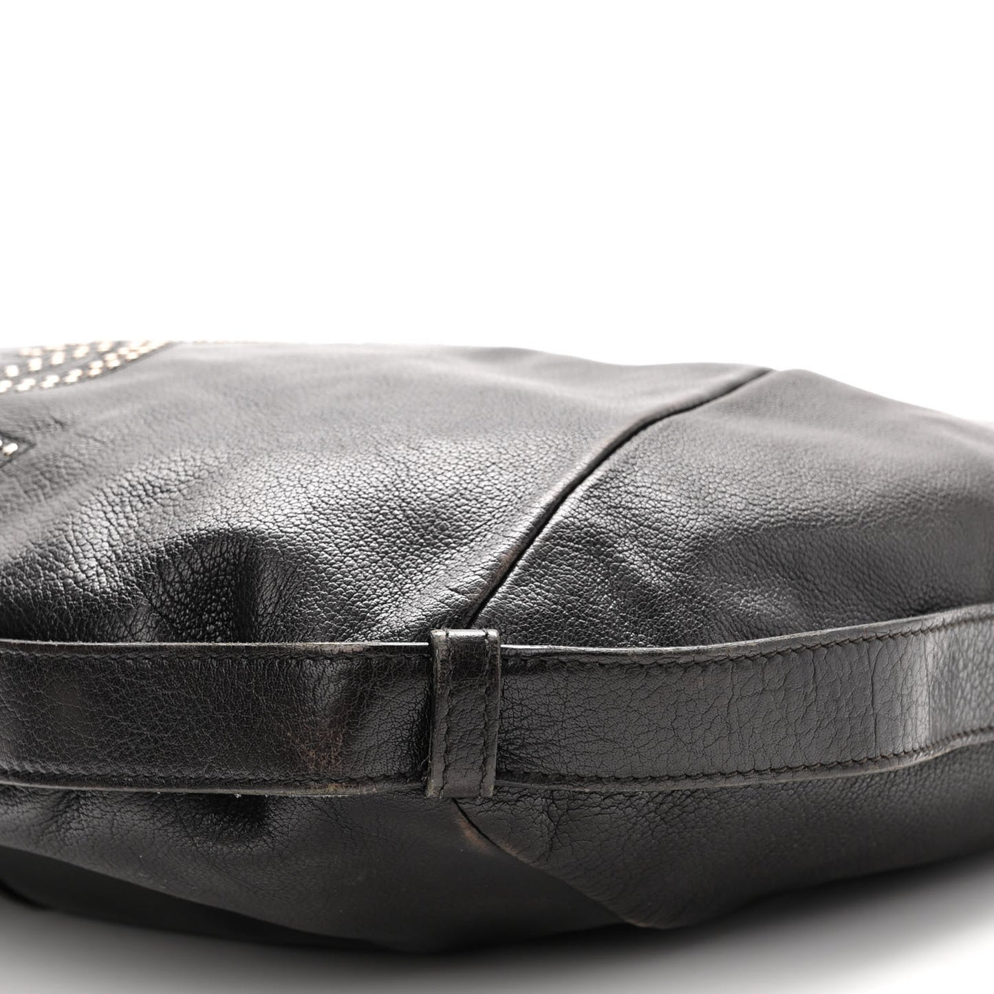 Calfskin Horn Studded Logo Mombasa Hobo Black