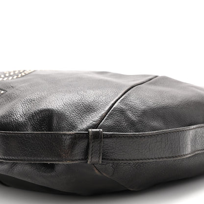 Saint Laurent Calfskin Horn Studded Logo Mombasa Hobo Black 8 of 9