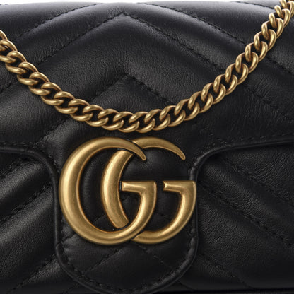 Gucci Calfskin Matelasse Super Mini GG Marmont Shoulder Bag Black 7 of 10