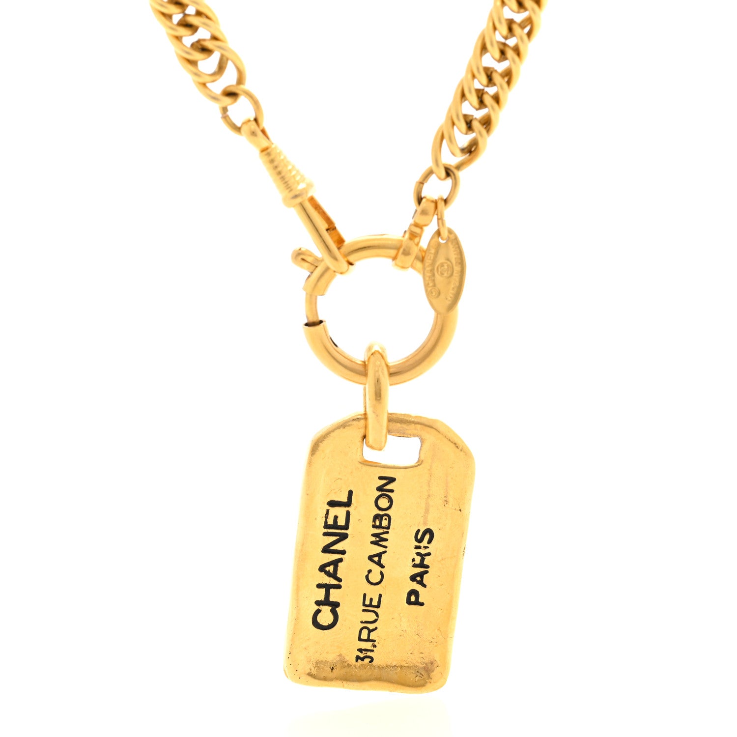 Chanel Metal ID Dog Tag Rue Cambon Necklace Gold 3 of 5
