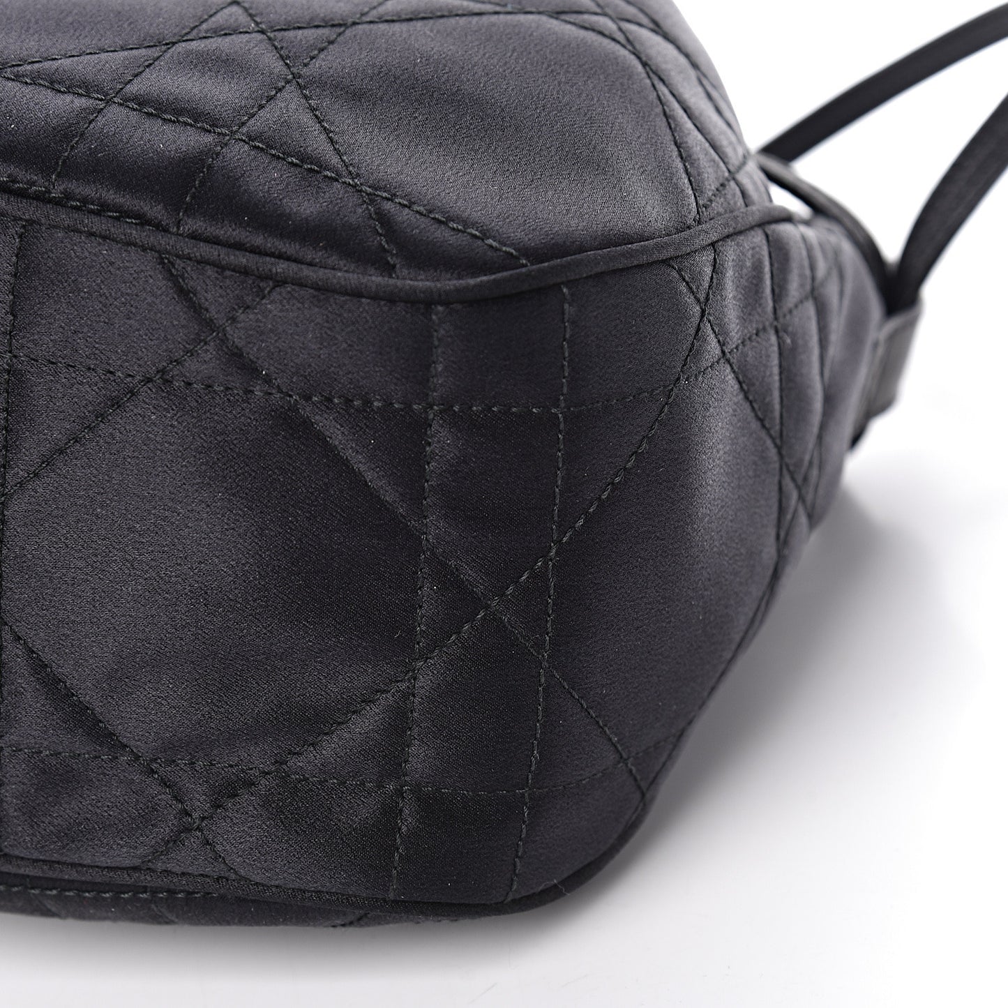 Satin Crystal Cannage Drawstring Bag Black