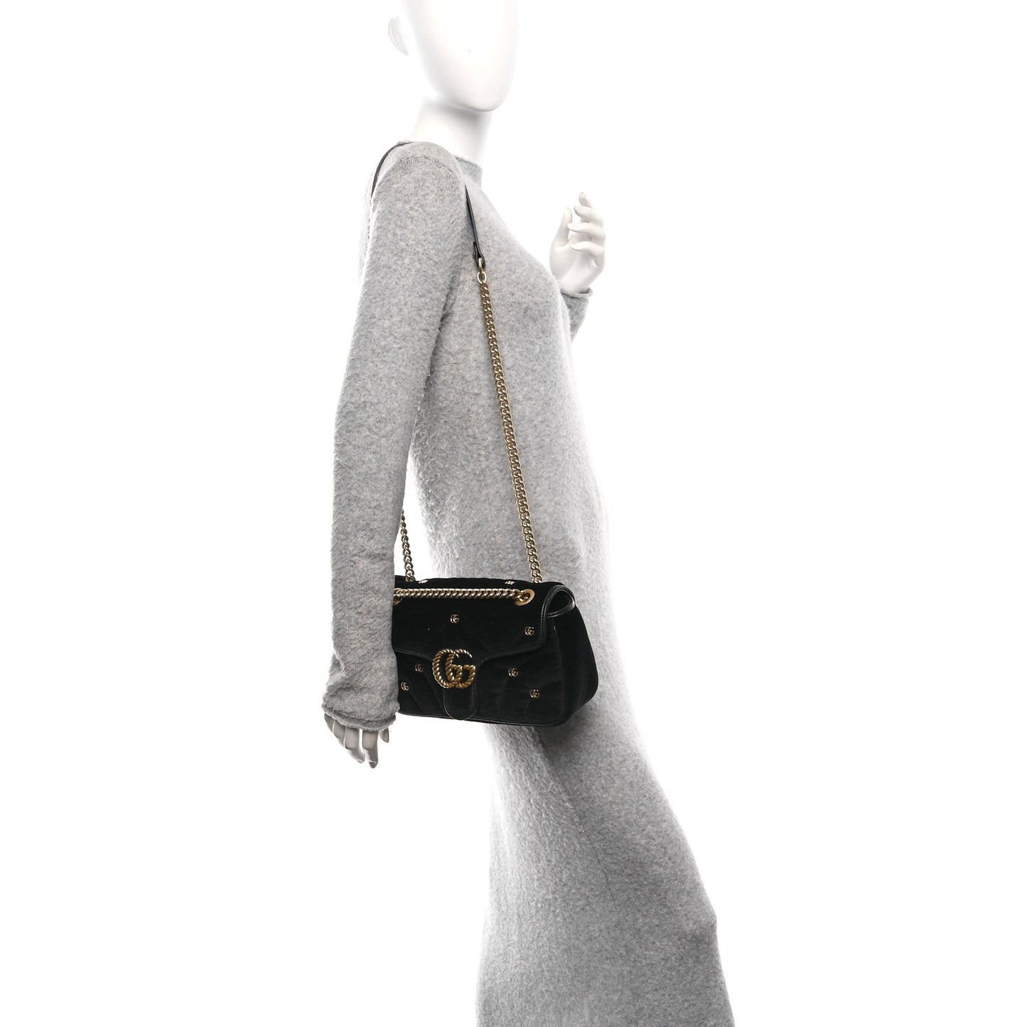 Velvet Matelasse Double G Studs Small Torchon GG Marmont Shoulder Bag Black