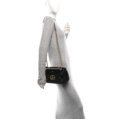 Gucci Velvet Matelasse Double G Studs Small Torchon GG Marmont Shoulder Bag Black 2 of 10