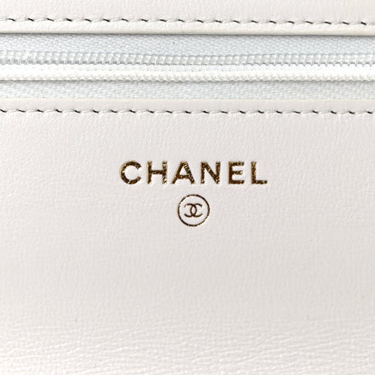 Chanel Lambskin Resin Quilted Wallet On Chain WOC White 6 of 10