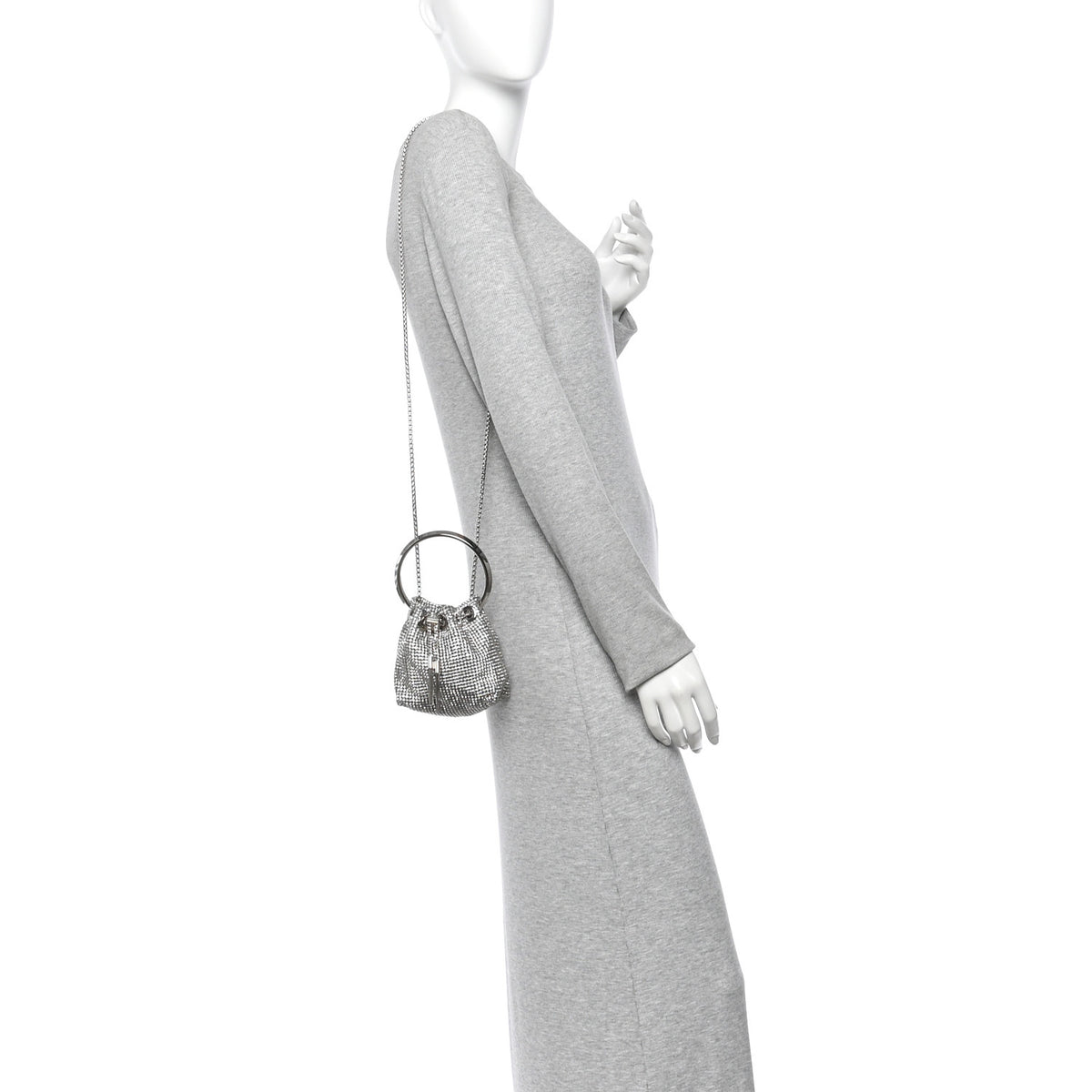 Satin Crystal Embellished Micro Bon Bon Bag Silver