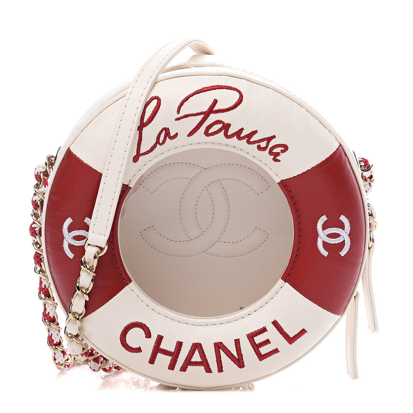 Lambskin Coco Lifesaver Round Bag Red White