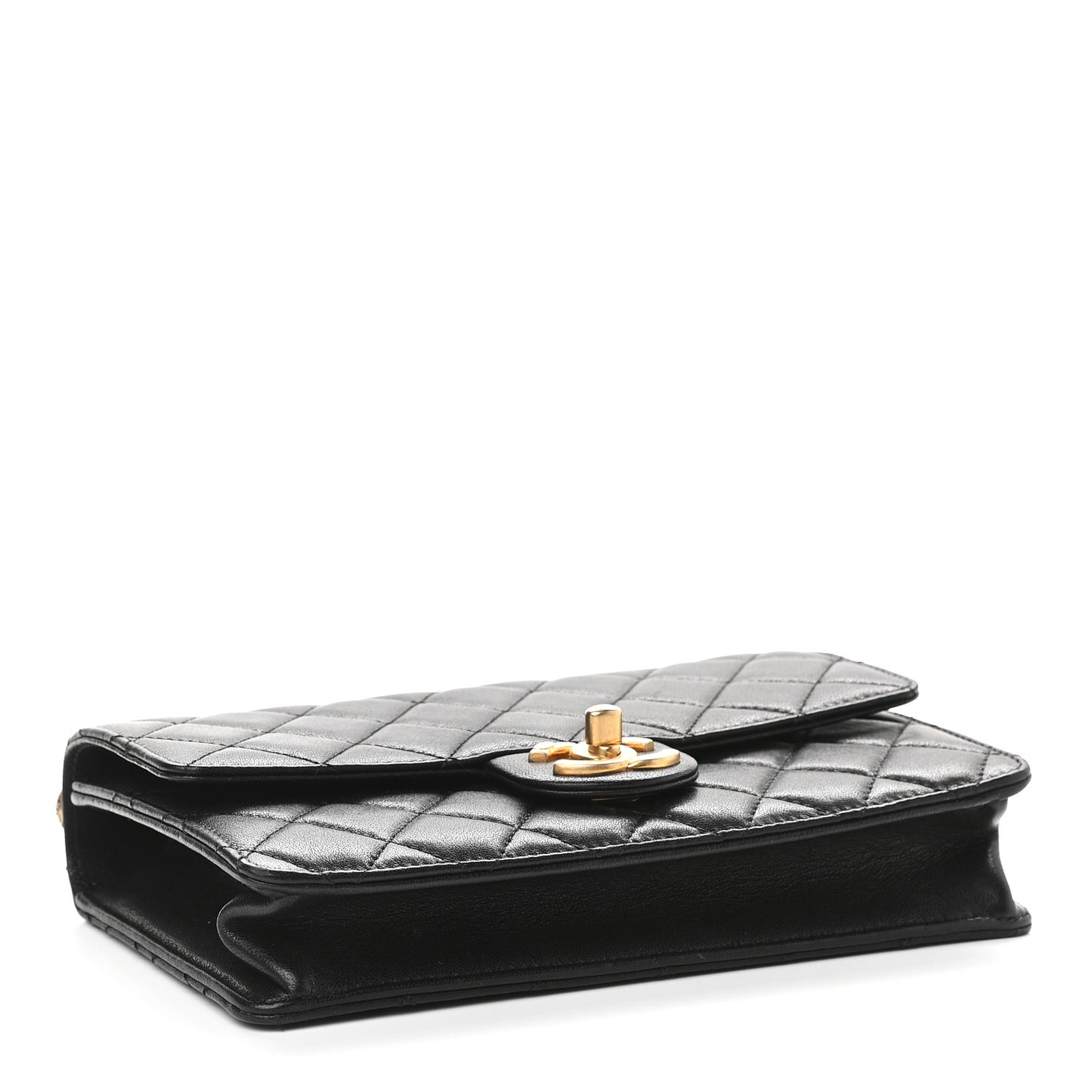 Goatskin Quilted Small Chic Pearls Flap Black