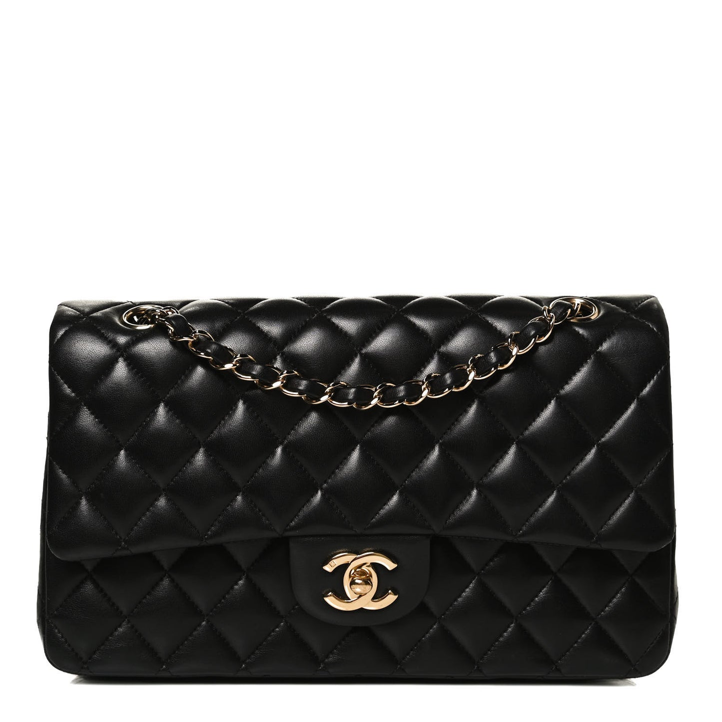 Lambskin Quilted Medium Double Flap Black