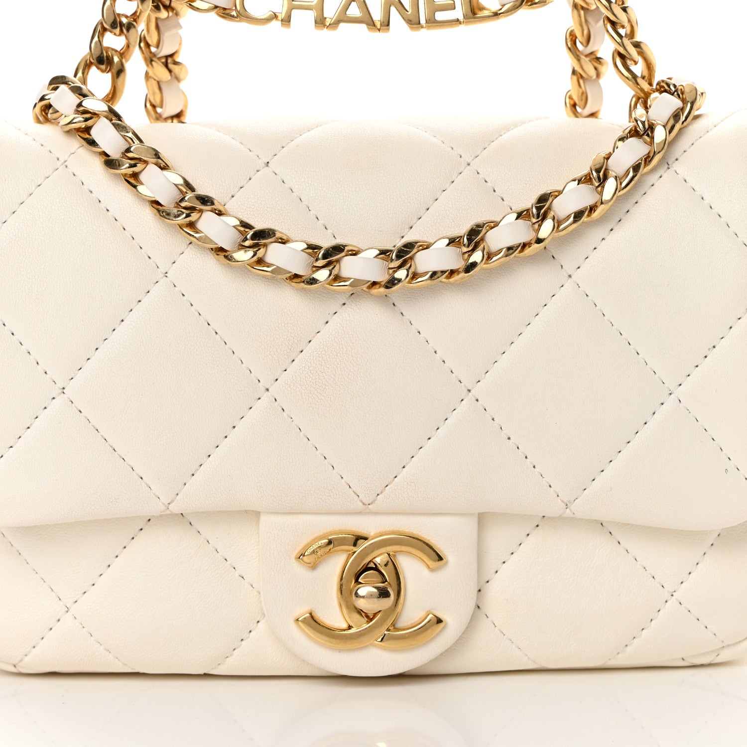 Chanel Lambskin Quilted Logo Mini Flap With Handle White 8 of 13