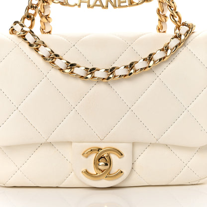 Chanel Lambskin Quilted Logo Mini Flap With Handle White 8 of 13