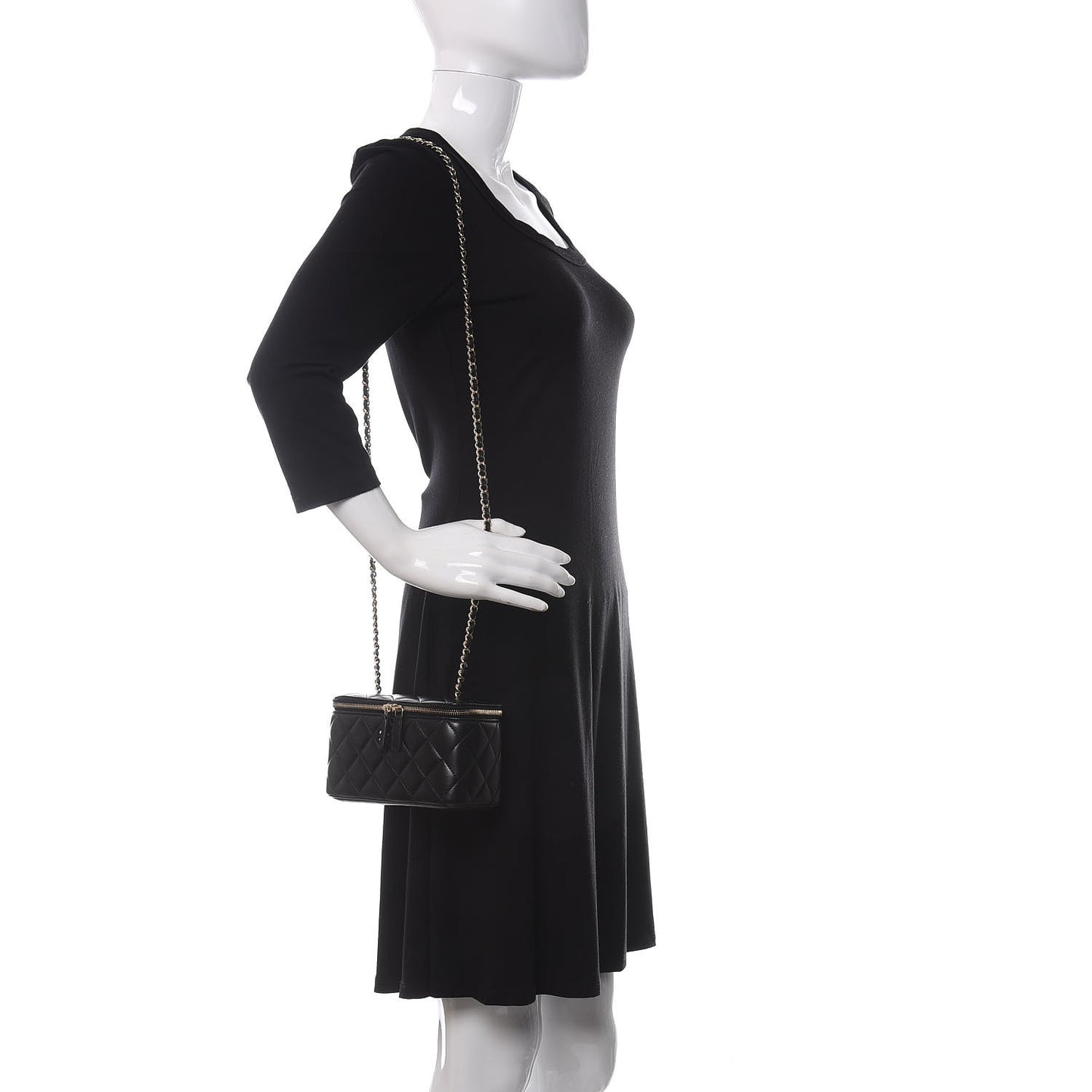 Lambskin Quilted Small Vanity Case With Chain Black