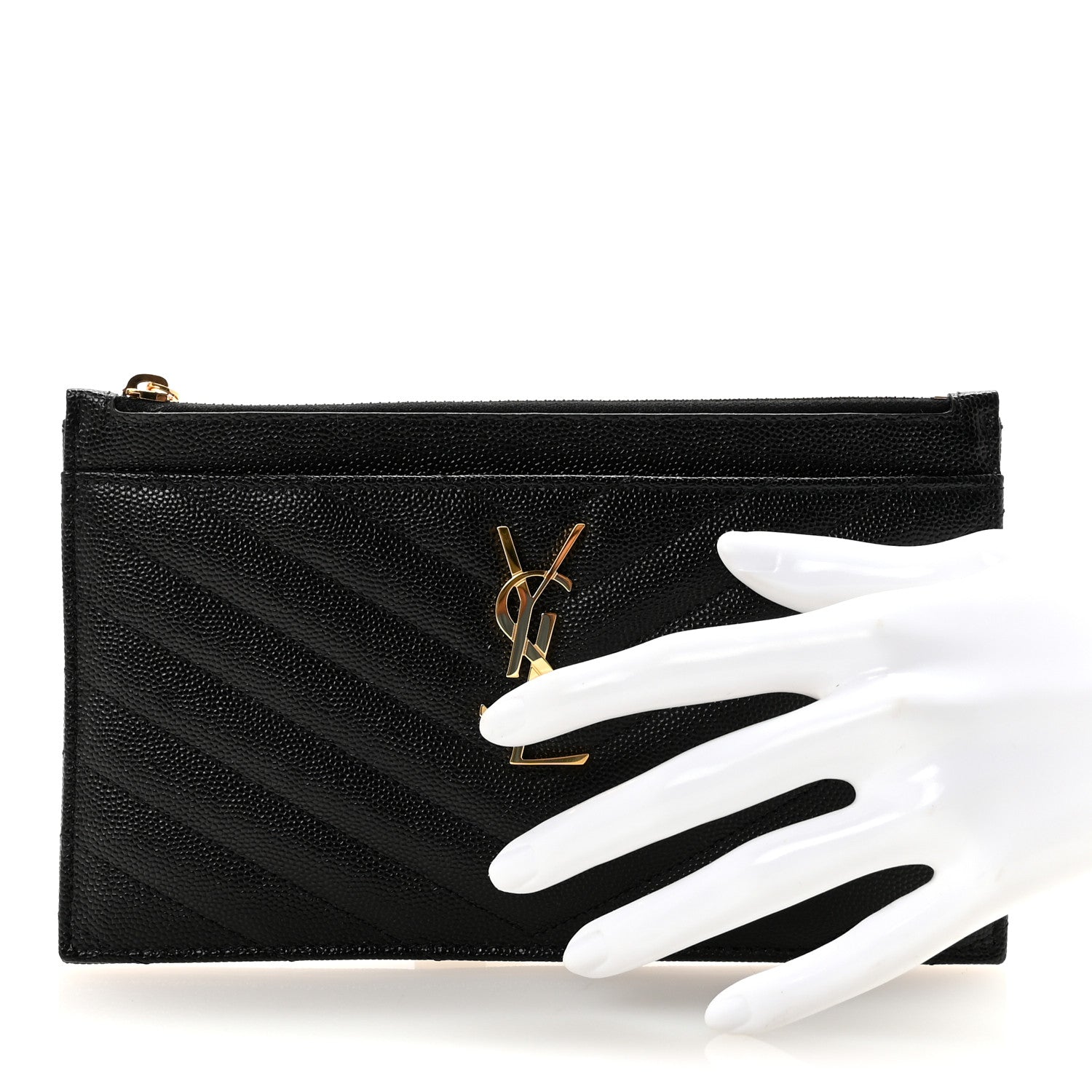 Saint Laurent Grain De Poudre Chevron Monogram Bill Pouch Black 2 of 7