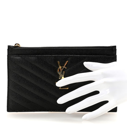 Saint Laurent Grain De Poudre Chevron Monogram Bill Pouch Black 2 of 7